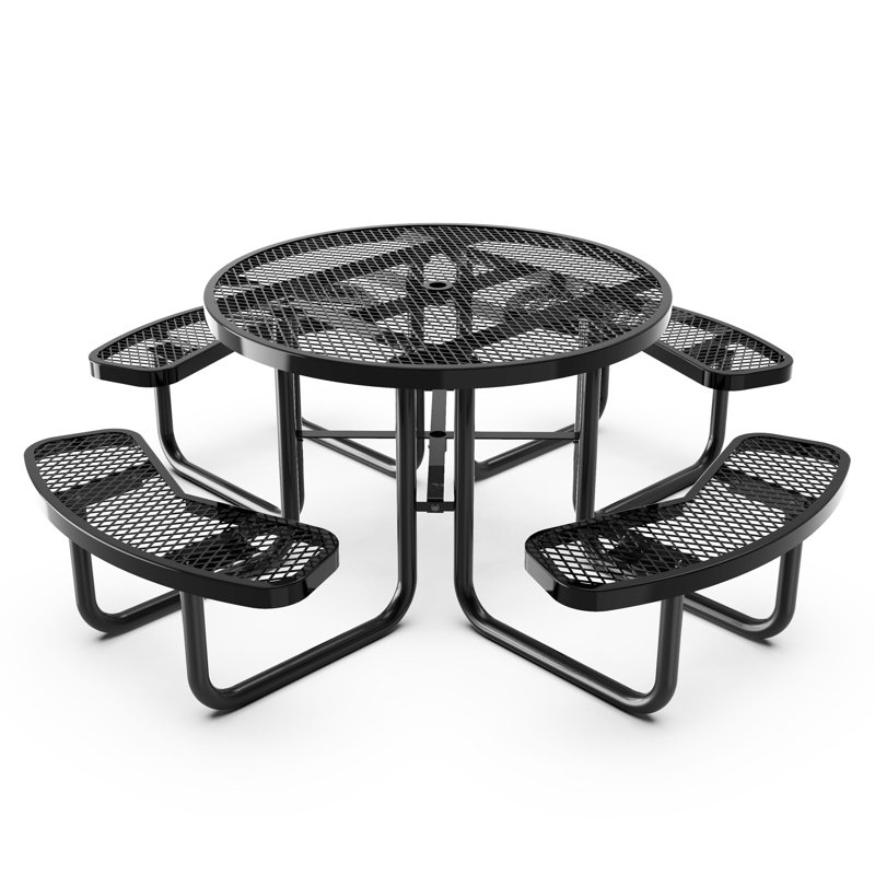Table de pique-nique d'extérieur en métal de qualité commerciale, Noir