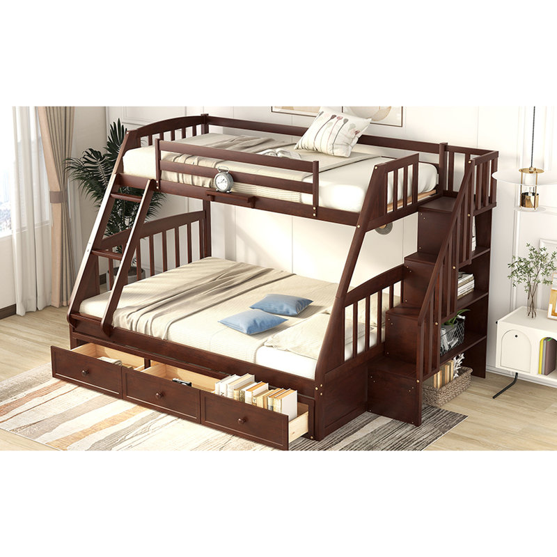 Lit superposé double avec chambre à coucher - Tiroirs et options de rangement d'escalier et configuration polyvalente - Convient à différents espaces