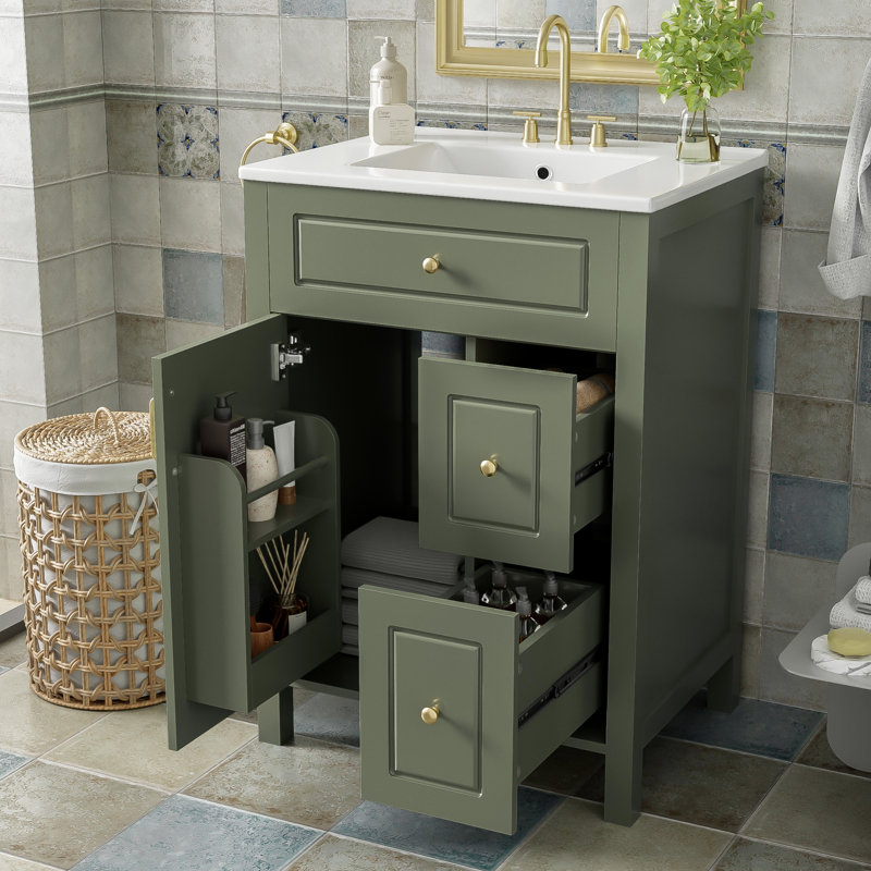 Modern Bathroom Vanity With Ceramic Sink, Soft Close Door And Soft Close Drawers, Green
