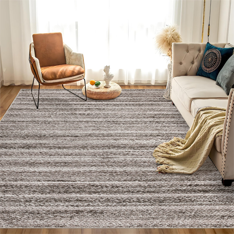 Large Area Rug 9x12 Traditional Ombre Rugs Washable Dining Room Rugs Farmhouse Non-Shedding Rugs with Rubber Backing Printed Braid Floor Carpet for Living Room Nursery, Grey+Camel