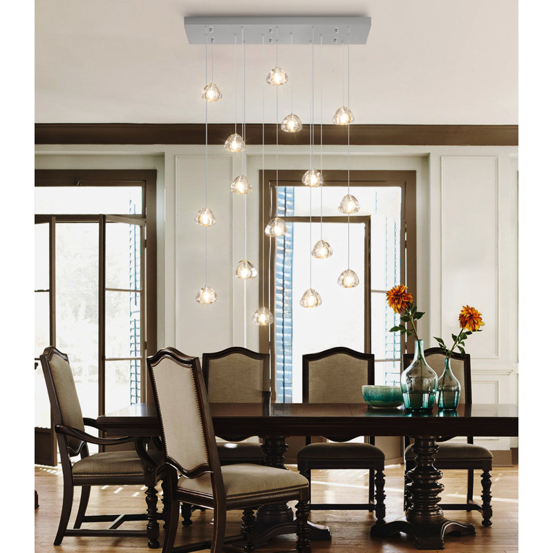 16-Light Dimmable LED Rectangular Crystal Chandeliers, Nickel brossé
