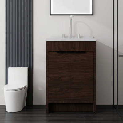 Meuble-lavabo autoportant de 24 po avec lavabo, porte à fermeture douce, comptoir et dosseret en marbre de culture blanc de 2 po Carrara, contreplaqué