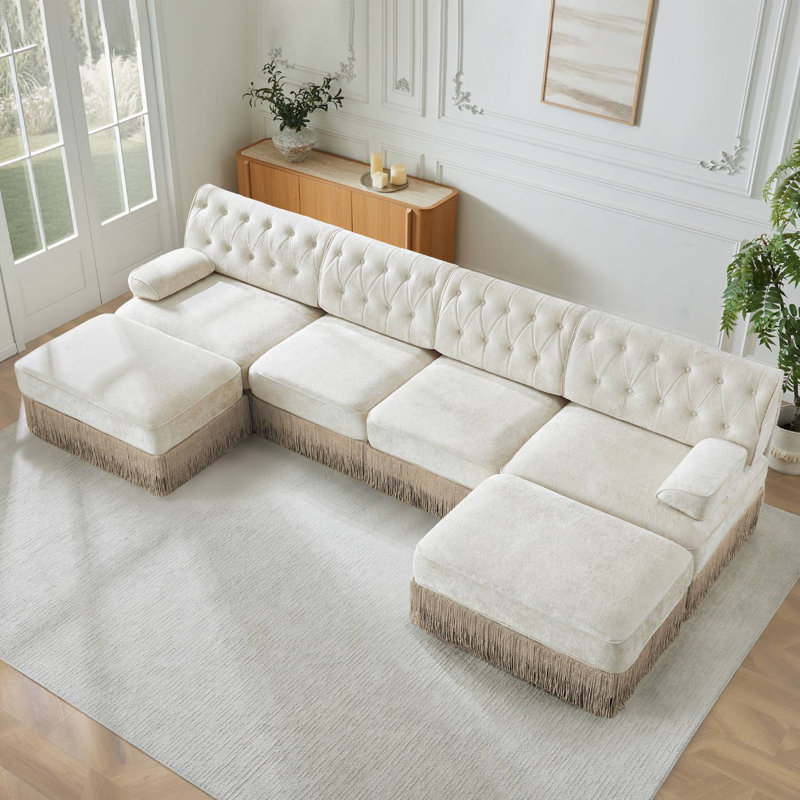 Canapé modulaire en U 135 po avec repose-pieds 2 pièces 135 po Chesterfield, Beige