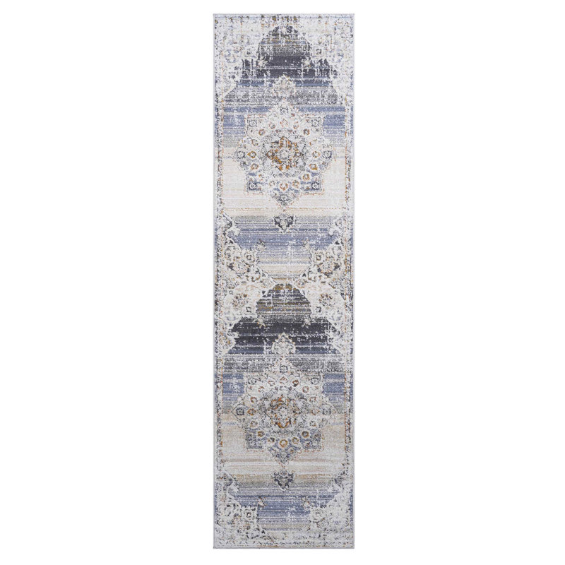 Loom & Collection 2X8 Area Rug In Cream/Gold Medallion - Non-Shedding, Stain , Fits Transitional Bedroom, Dining, Living Room Non-Shedding For Dining Room,