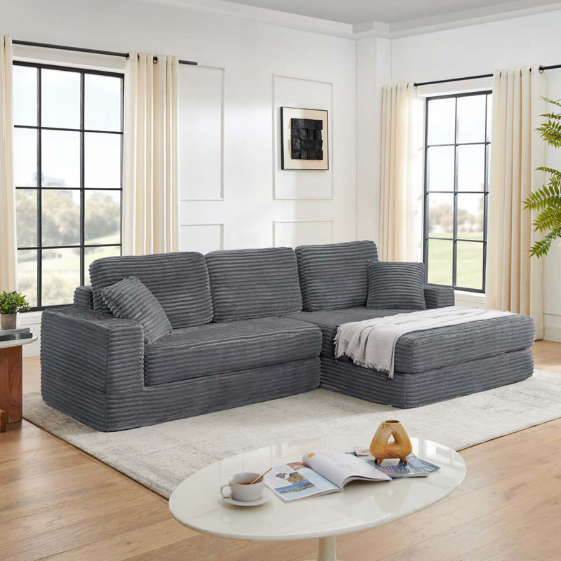 Canapé modulaire en velours côtelé Corduroy, Gris