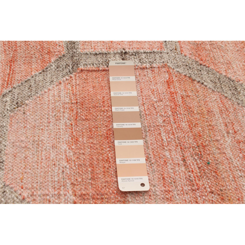 Tapis orange / gris / argent en laine tissé à plat à la main à motif géométrique Arvenita