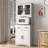 Kitchen Pantry Cabinet, Farmhouse White with Framed Glass Doors &amp; Drawer | MDF Construction | 150 lbs Capacity