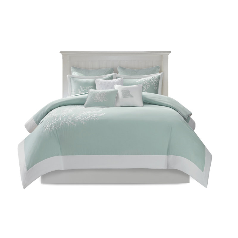 Housse de couette très grand / très grand - 100% coton avec broderie corail et bordure découpée