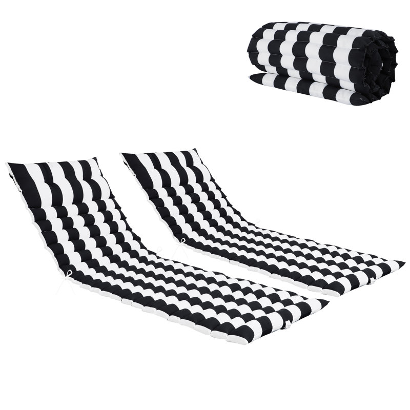 Outdoor Lounge Chair Cushion 2PCS Set Replacement Patio Funiture Seat Cushion Chaise Lounge Cushion, Black/White Striped