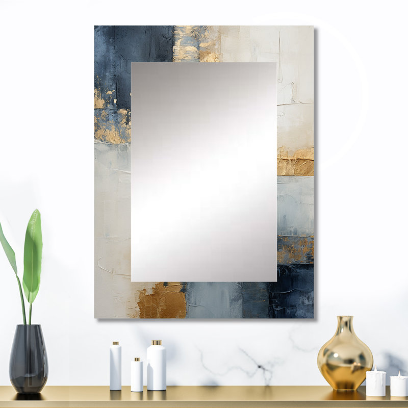 Bleu et doré minimalisme scandinave - miroir mural décoratif scandinave, miroir scandinave, impression d'art en métal