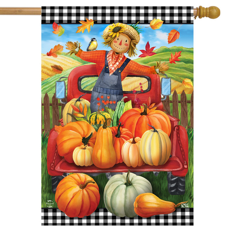 Drapeau de maison citrouille épouvantail