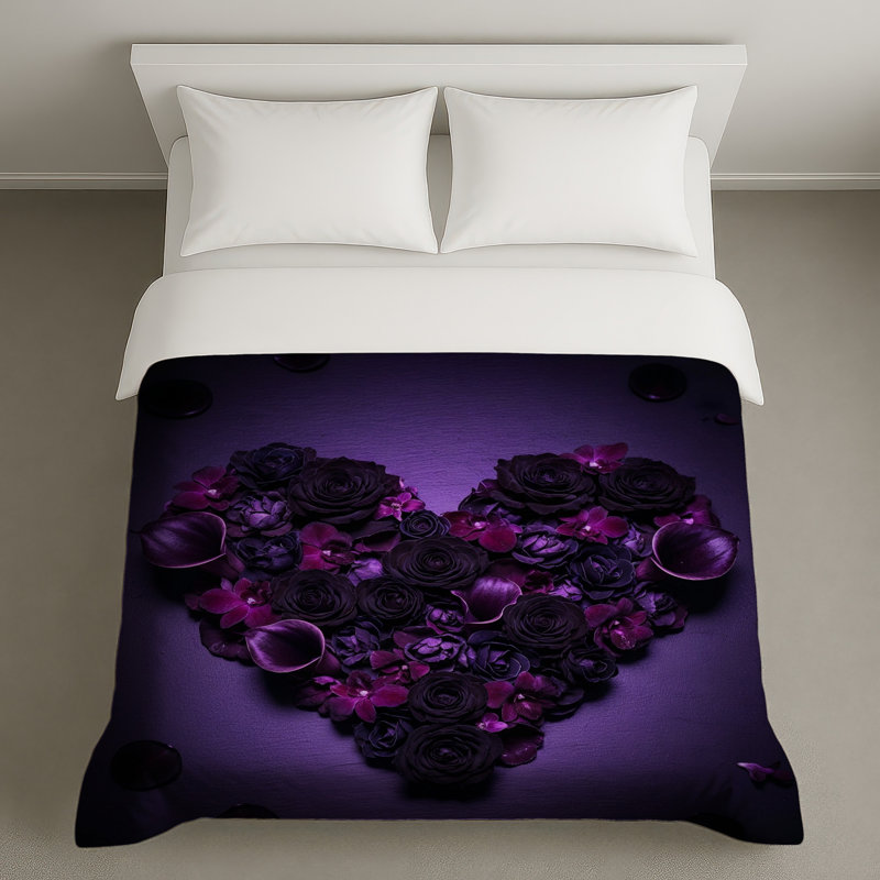 Housses de couette à motif floral mauve, Lit simple