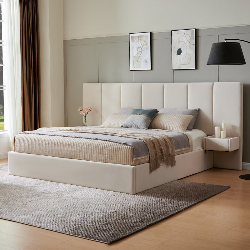Iokaste Upholstered Lift Storage Bed Frame with Hotel-Style Headboard, Queen Size & King Size Bed Frame, Sprung Slats, Velvet Headboard and Drawers, Gas Lift Hydraulic Support, No Box Spring Needed