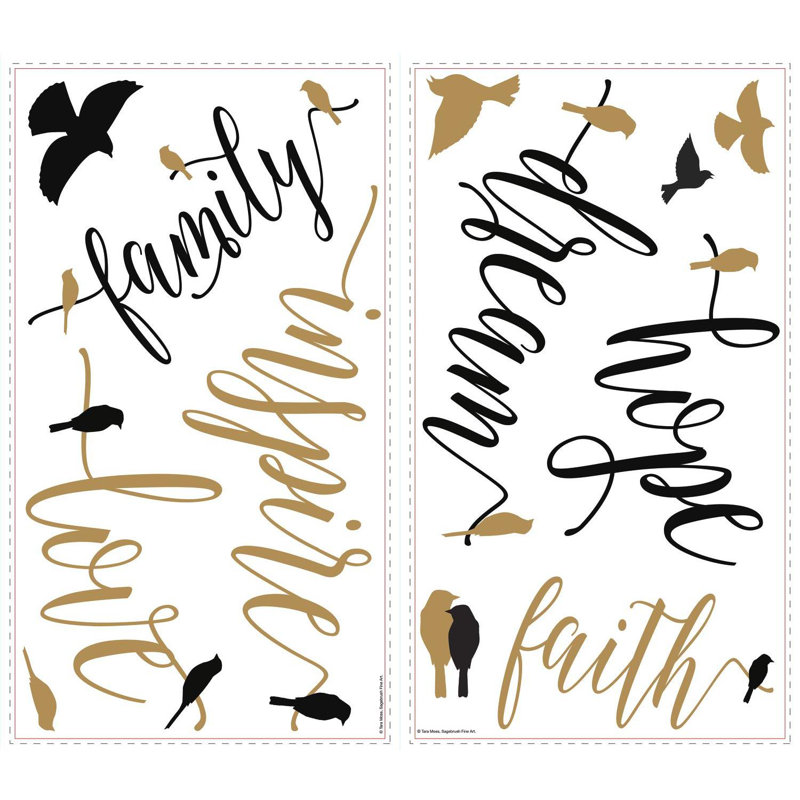 Inspirational Words and Birds Gold and Black Wall Decals