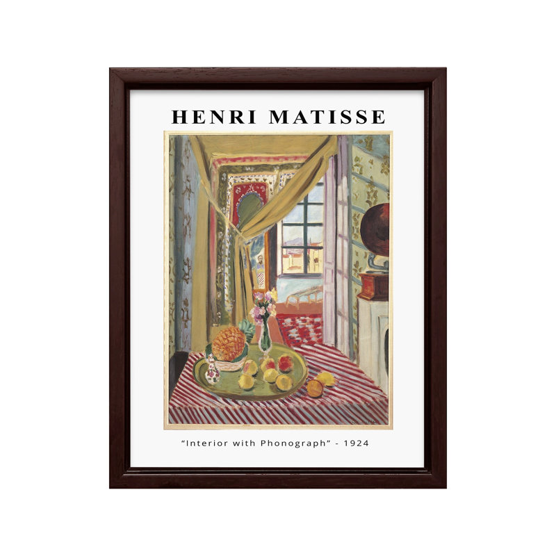 Henri Matisse - Intérieur avec Phonographe, Canevas, H 24 po x l 32 po, Encadrement brun