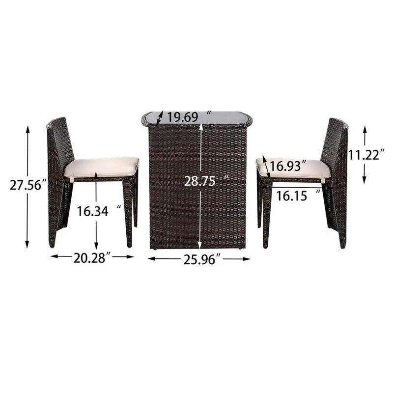 2 - Person Metal Patio Dining Set with Square Table , Cushions Included