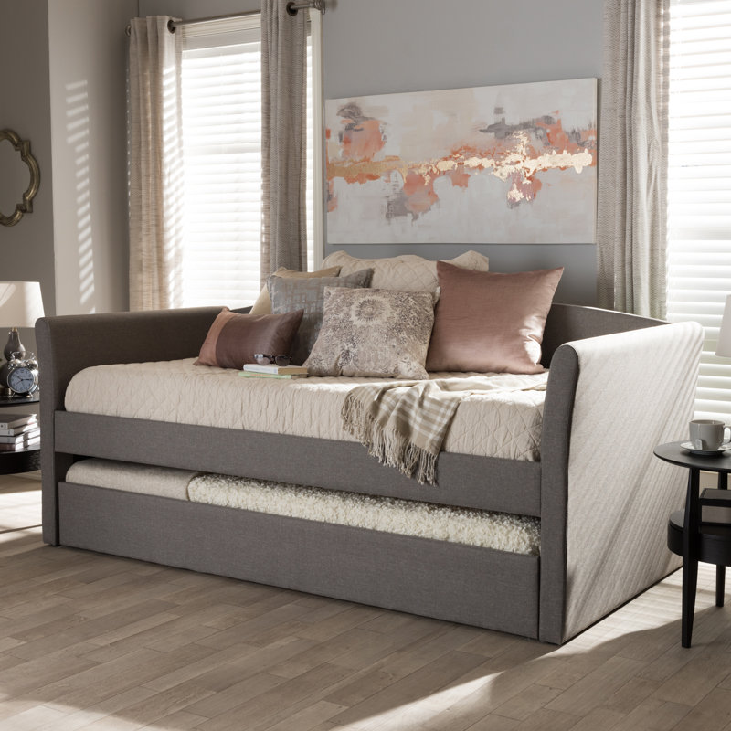 Lit de jour simple avec lit gigogne Angeles, Gris
