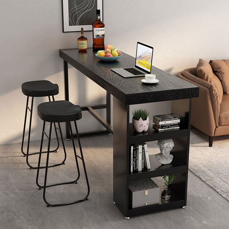 Table de bar droite noire en bois massif et fer