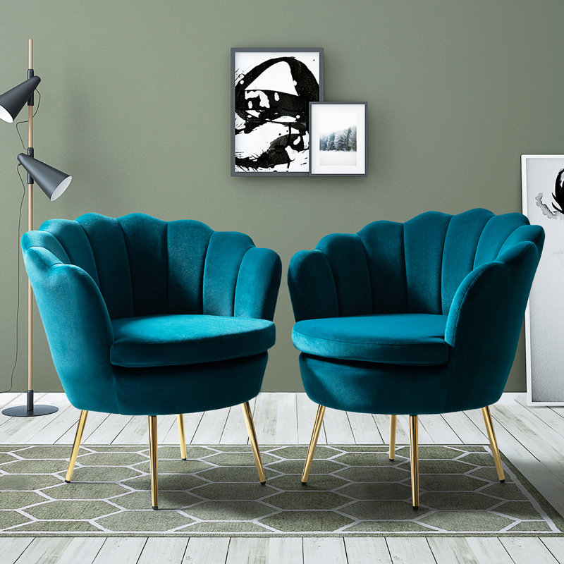 Fauteuil demi-tonneau en velours 30 po Hendrix, Sarcelle
