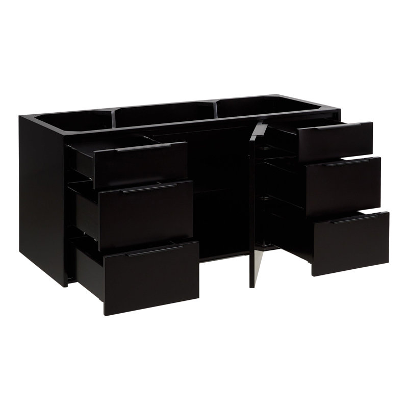48" Dita Single Bathroom Vanity Set with Rectangular Undermount Sink, Carrara Marble, 8" Widespread, Black
