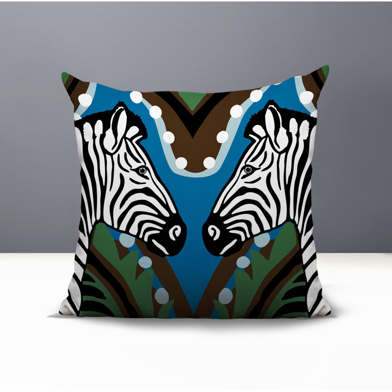 Oreiller carré réversible intérieur / extérieur Kondy Zebra, Square 17" H x 17" W x 4.5" D, Turquoise