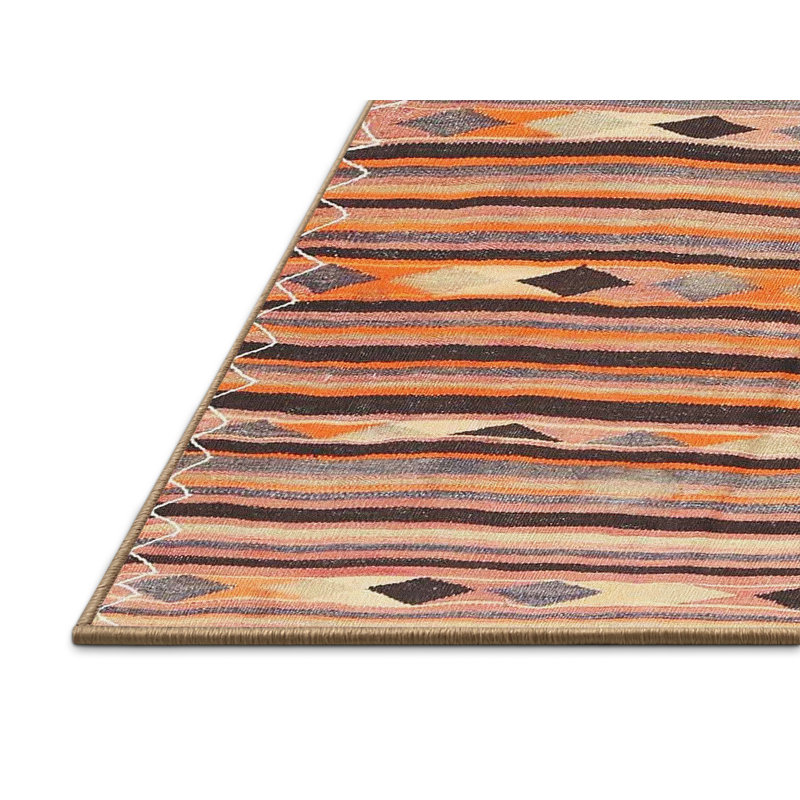 Tapis rose/orange/bleu contemporaine, Rectangle 2 pi x 5 pi