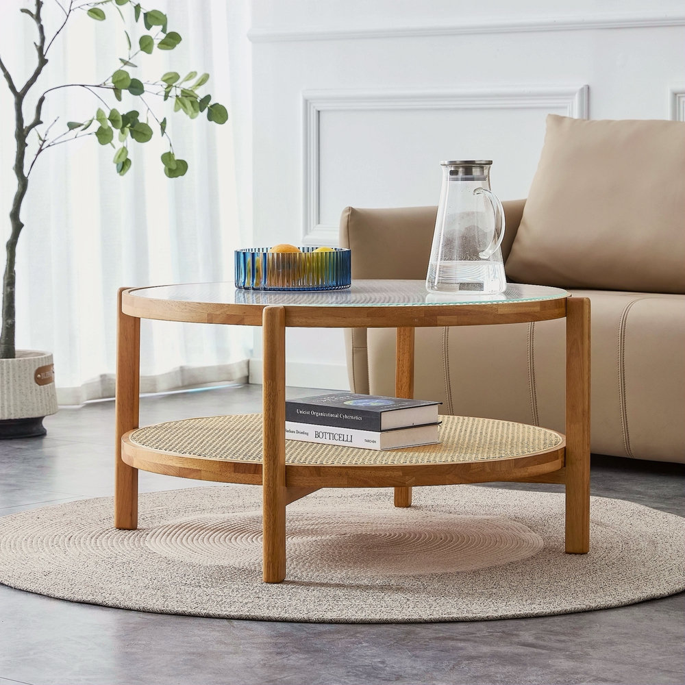 George Oliver Modern Simple Circular Double-Layer Solid Tea Table ...