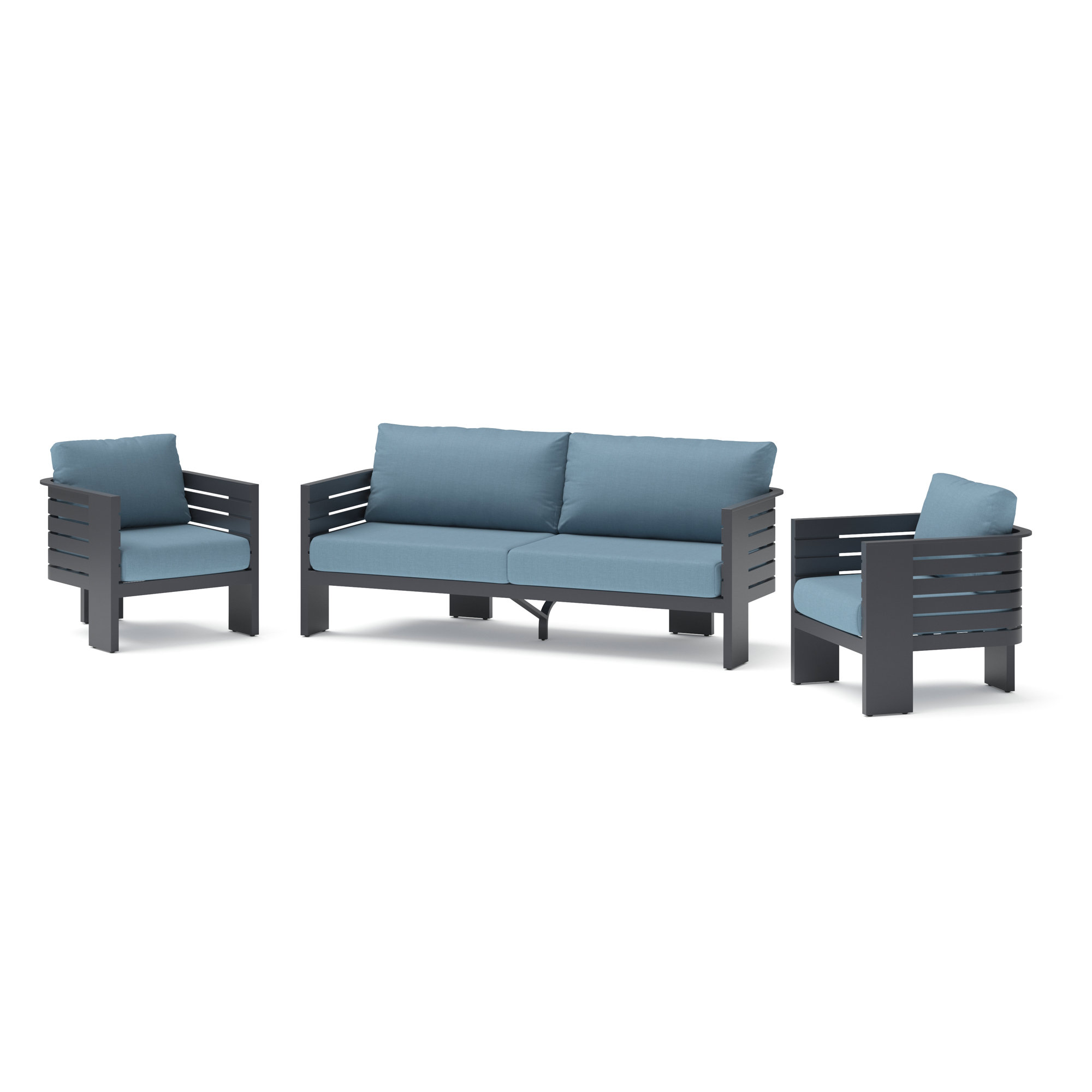 Ari 3 Piece Sunbrella® Outdoor Patio Seating Set, Canvas Denim