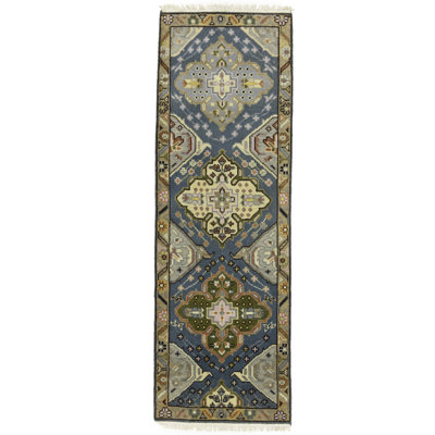 Shauskee Oriental Floral Hand-Knotted Runner 2'7" x 7'10" Wool Area Rug in Gray