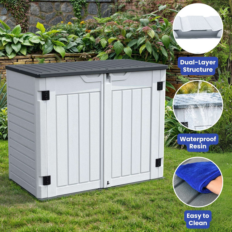 Outdoor Polyethylene Plastic Horizontal Storage Shed, Gray/White, 41.30" H x 51.10" W x 29.10" D 