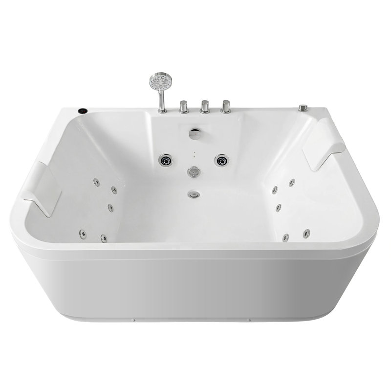 Baignoire en acrylique pour 2 personnes avec 16 jets d'eau réglables, lumières à DEL et chauffage pour une expérience de spa confortable et sereine avec jets d'hydromassage, éclairage, évasion