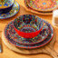 Service de table 12 pièces pour 4 personnes Boho Chic, 12 impressions assorties, assiettes et bols en céramique colorée, vaisselle Mix and Match