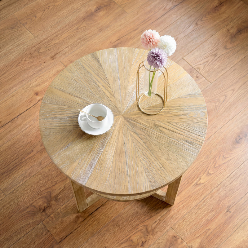 Round Two-Tiered Wooden End Table, Wood