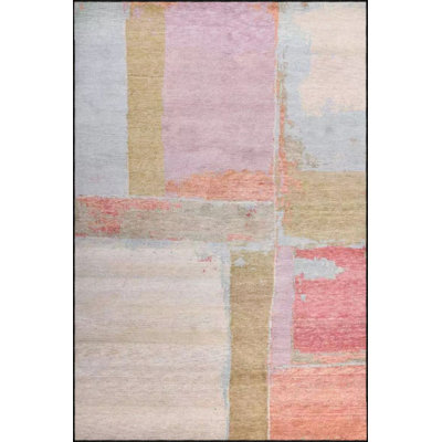 Tapis rose lavable à la machine à motif géométrique moderne lavable à la machine