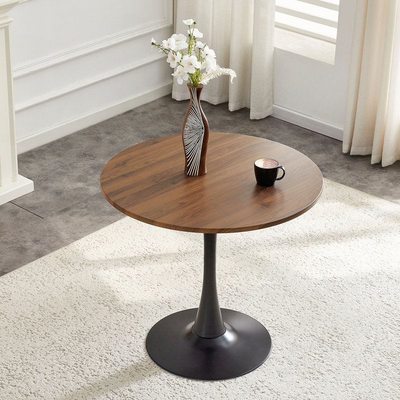 Table de salle à manger ronde, table tulipe ronde de 31,5 pouces avec plateau de table épaissi et piédestal en métal pour les petits espaces