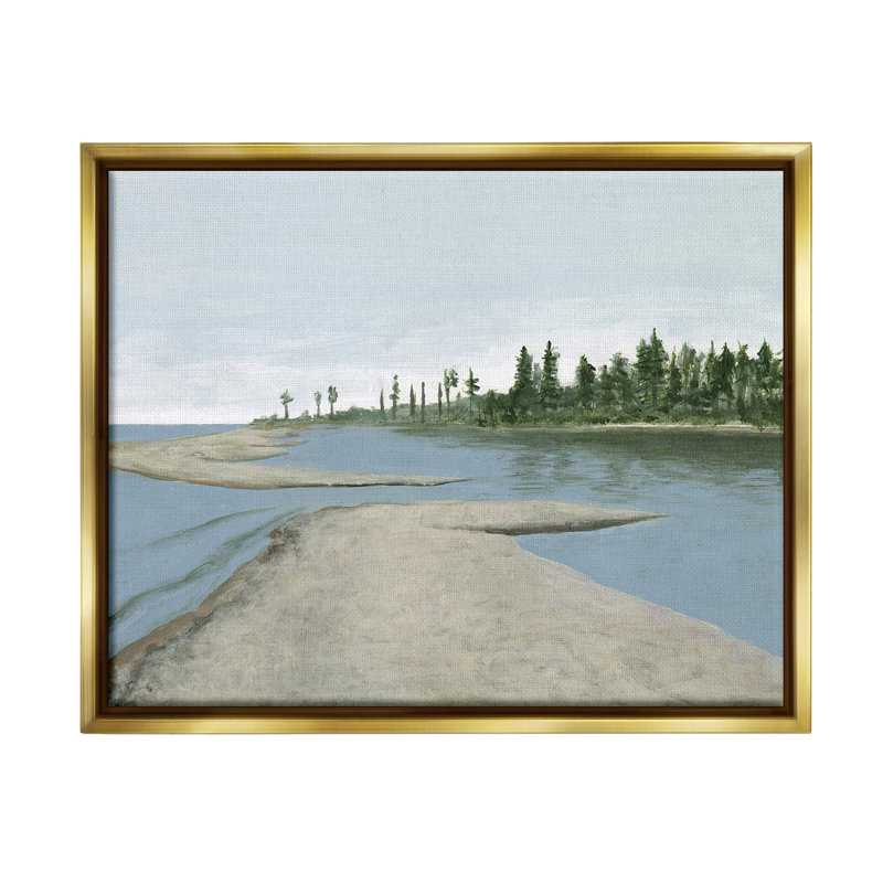 «Lake Waterfront Scenery Floater Frame» par Michael Willett sur, Cadre flottant métallique doré, H 17 po x l 21 po