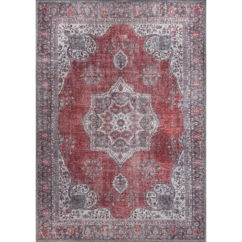 Tapis rouge à motif tissé rétro, Rectangle 3 pi 10 po x 5 pi 3 po