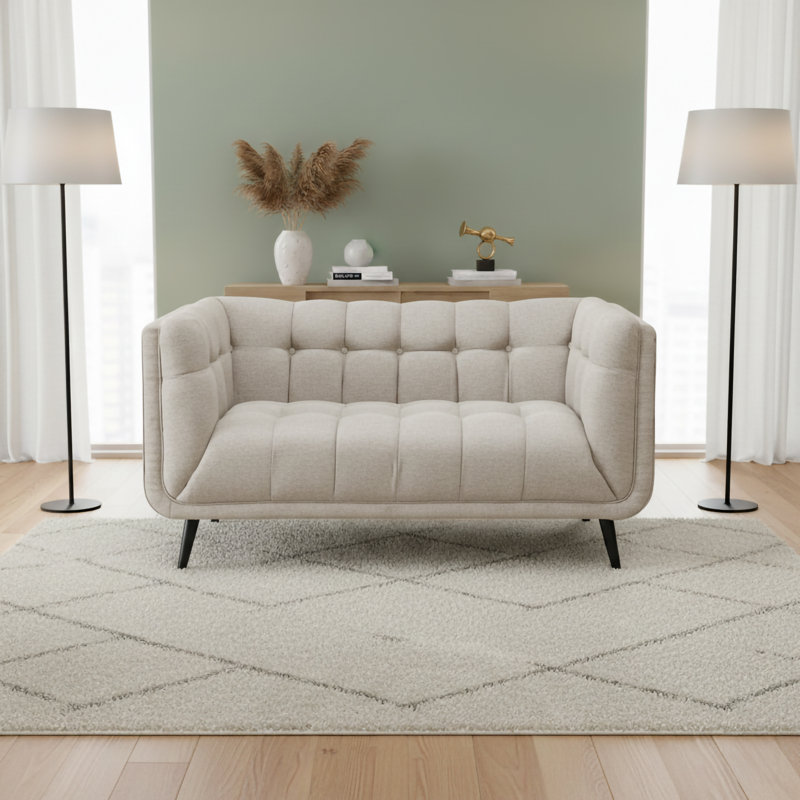 Canapé capitonné moderne Mid-Century, Beige, L 64 po x l 33,5 po x H 33 po