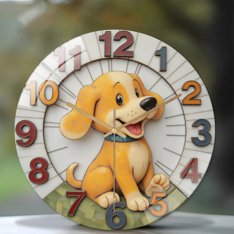 Horloge murale mignonne chien pour décoration intérieure - Horloge murale moderne en verre 12 po