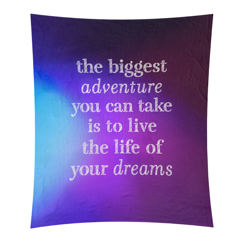 Tapisserie en polyester, le plus grand témoignage de citation adventure, H 104 po x l 88 po, Bleu / Mauve