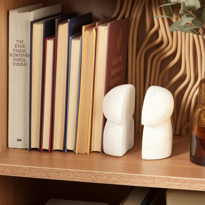 White Marble Mushroom Bookends, 6-Inch