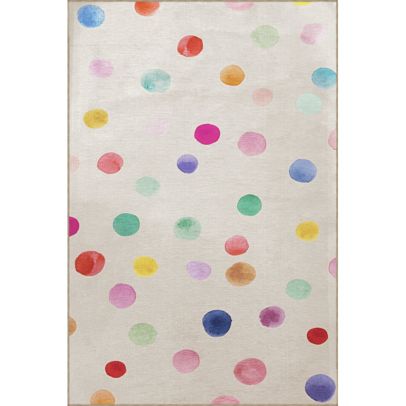 Beige-Themed Multi-Colored Dotted Circle Shape Patterned Modern Decorative Rug, Runner 3'3" x 9'10"