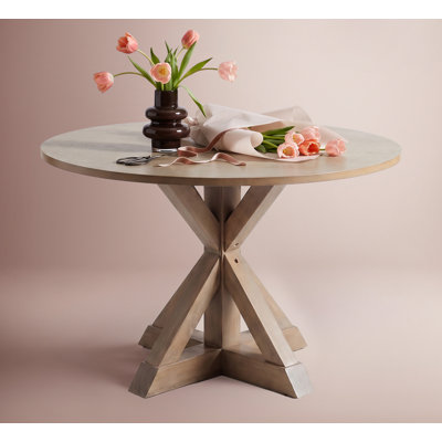 Finch Alfred Round Rustic Solid Wood Dining Table with X-Base, Seats 4