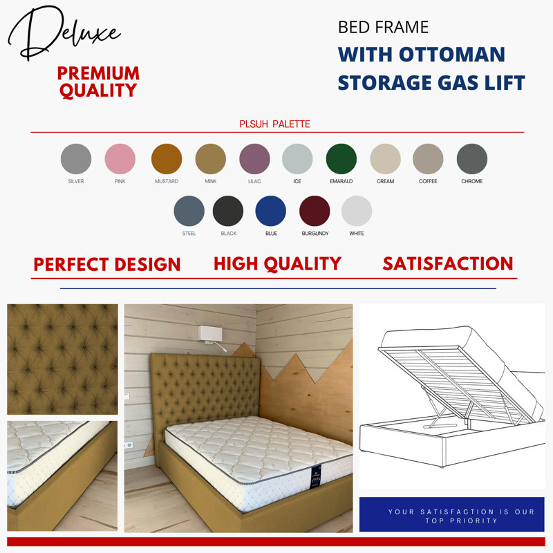 Upholstered Ottoman Storage Bed, khaki, Kingsize (5')