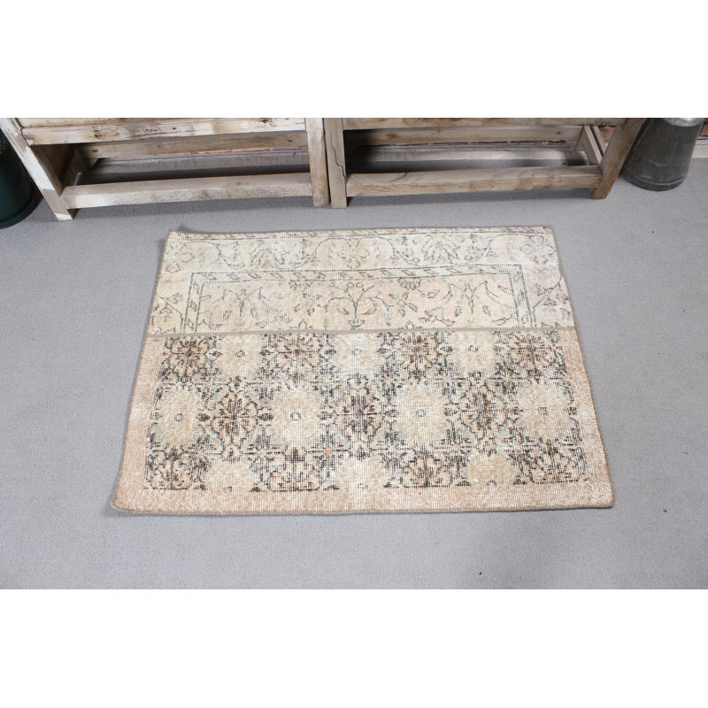 Vintage Turkish Handwoven Beige and Brown Floral Design Carpet Ideal for Sprucing up Your Living Room
