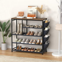 YSSOA 4-Tier Stackable Shoe Rack, 12-Pairs Sturdy Shoe Shelf Storage ,  Black Shoe Tower for Bedroom, Entryway, Hallway, and Closet