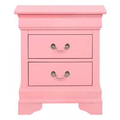 Traditional Small Wooden Nightstand With 2 Drawers And Metal Pull For Convenient Storage Solutions