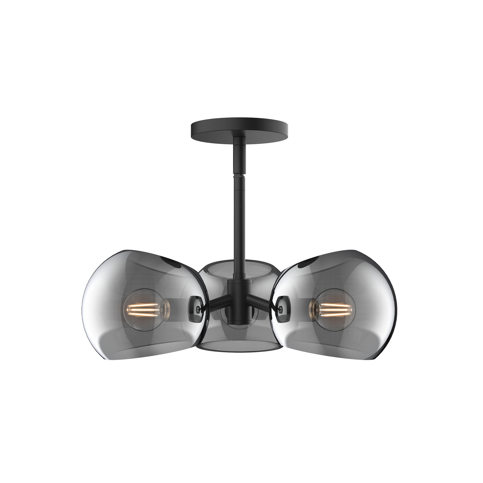 Willow 3 Light Glass Pendant, Matte Black, Smoke