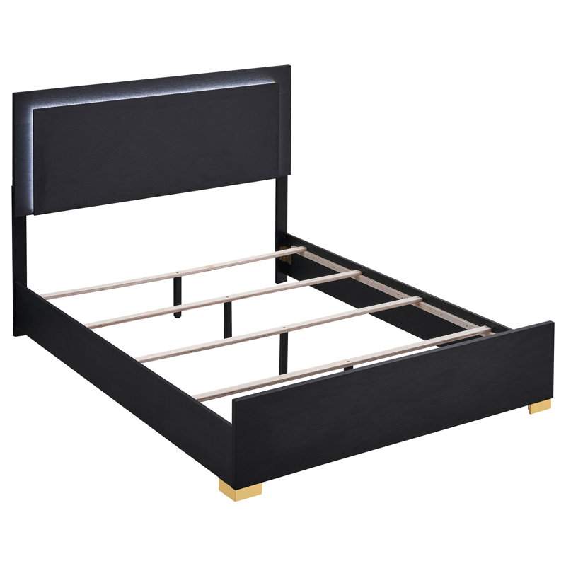 Sabrielle Manufactured Wood Bedroom Set, King, Black, 4 Pcs: Bed, Nightstand, Dresser, Mirror