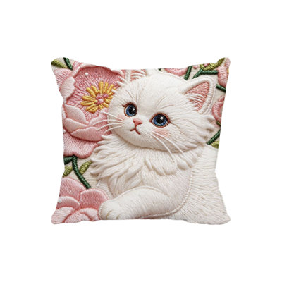 Realistic And Cute Cats Animals Patterns Pillow Cover Lovely Imitation Embroidery Sofa Cushion Cover Holiday Decorative Pillow